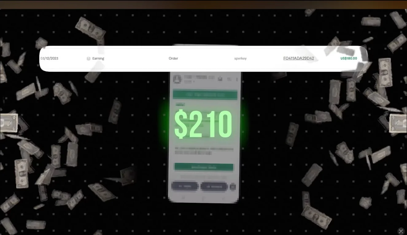 A graphic insert showing a phone and the amount $210.