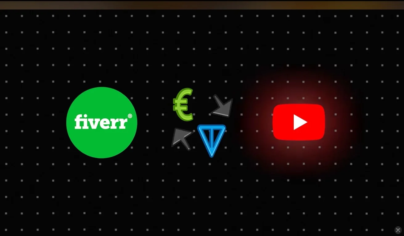 A graphic composition featuring Fiverr and YouTube logos with currency symbols.